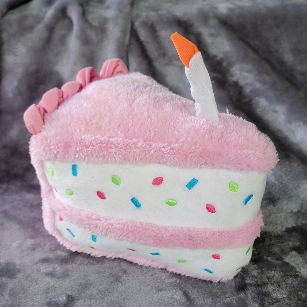 ZippyPaws Dog Birthday Cake Slice Toy Pink New Squeaky Plush Sprinkles